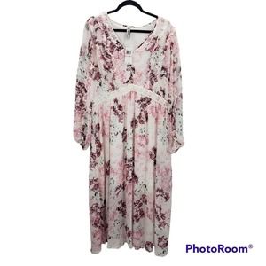 American rag cie floral maxi dress womens plus size 2x white pink long sleeve